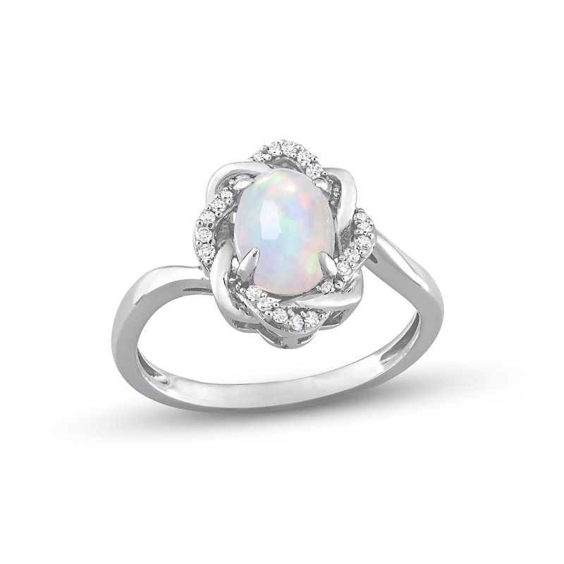 Main Image 1 of Lab-Created Opal Engagement Ring 1/10 ct tw Round 10K White Gold