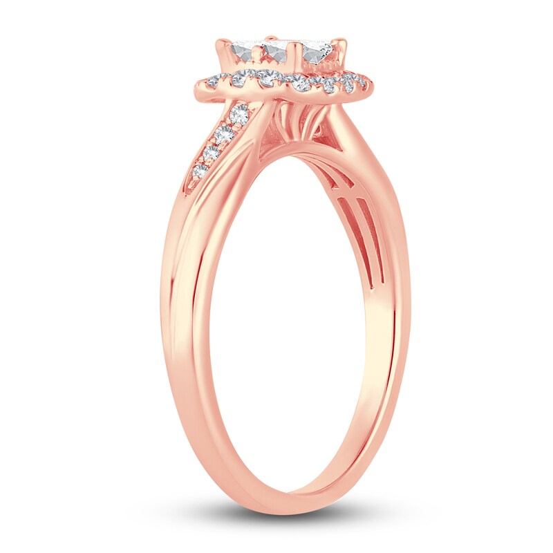 Main Image 2 of Diamond Halo Ring 3/8 ct tw Princess/Round 14K Rose Gold