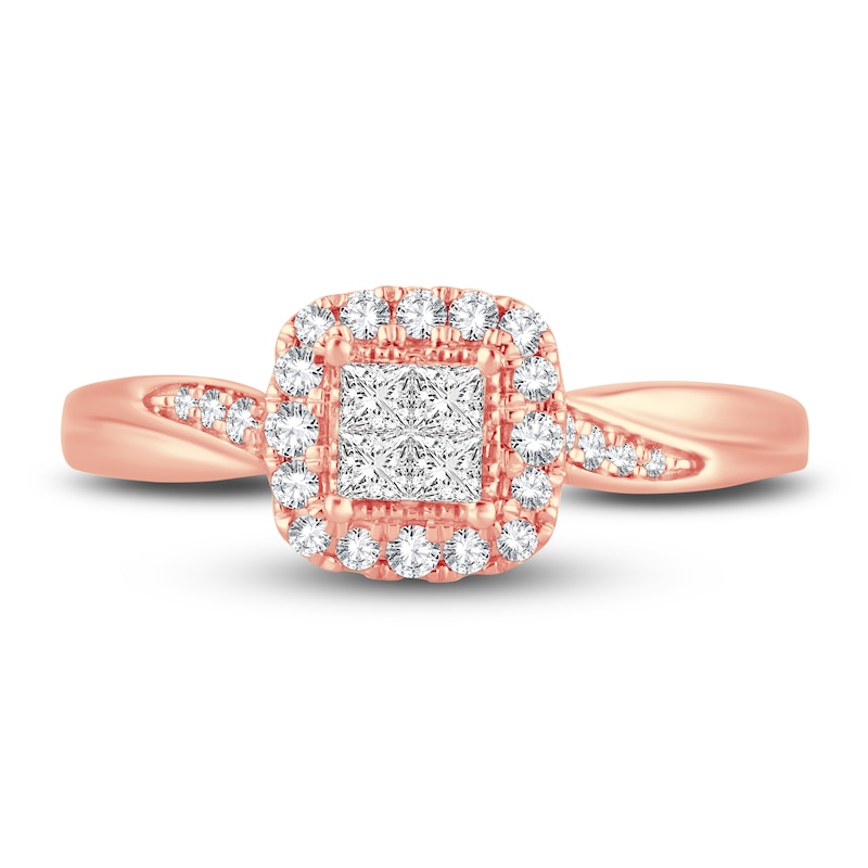 Main Image 3 of Diamond Halo Ring 3/8 ct tw Princess/Round 14K Rose Gold