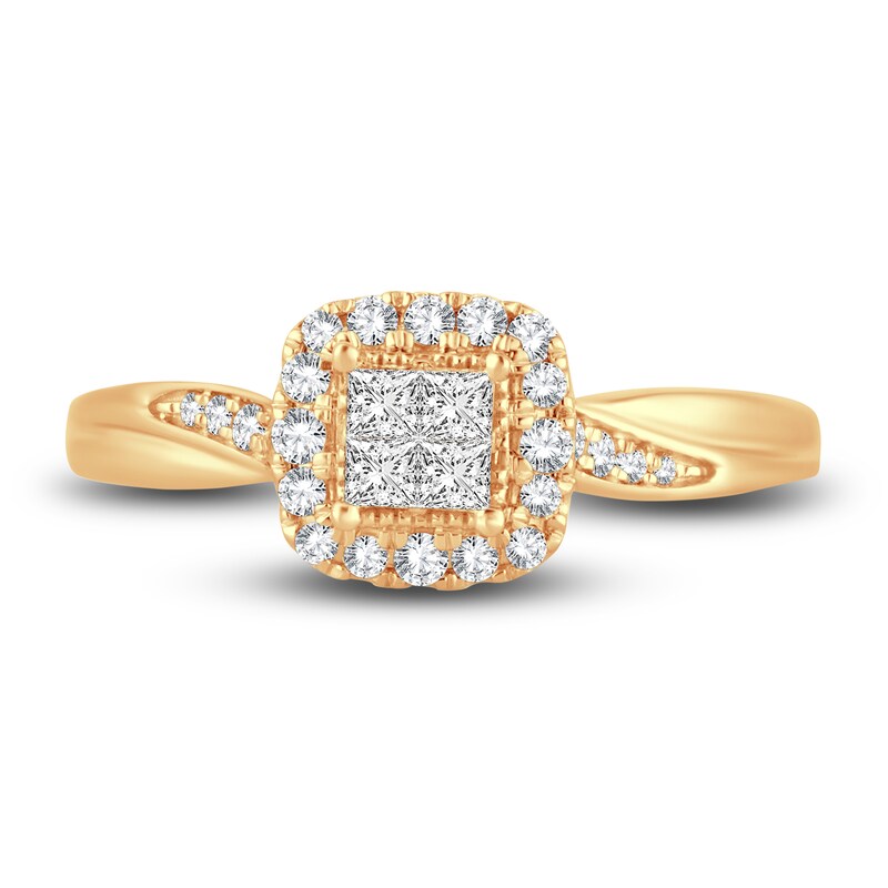 Main Image 3 of Diamond Halo Ring 3/8 ct tw Princess/Round 14K Yellow Gold