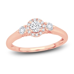 Diamond Halo Ring 3/8 ct tw Round 14K Rose Gold