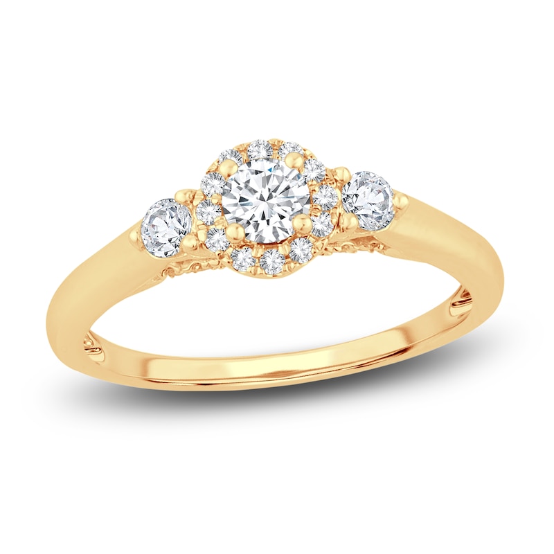 Main Image 1 of Diamond Halo Ring 3/8 ct tw Round 14K Yellow Gold