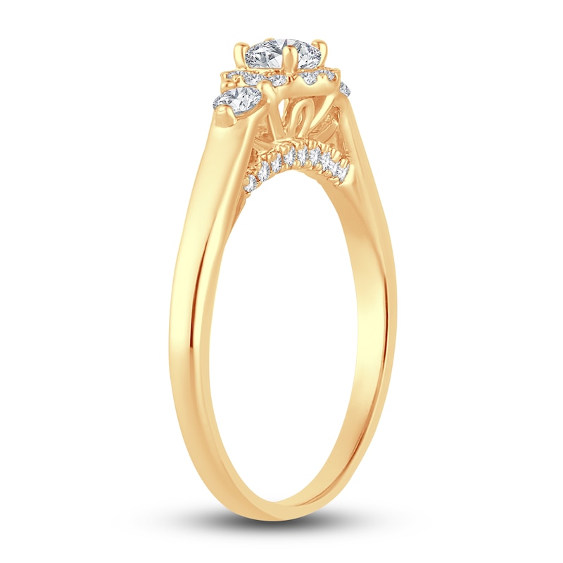 Main Image 2 of Diamond Halo Ring 3/8 ct tw Round 14K Yellow Gold