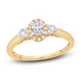 Diamond Halo Ring 3/8 ct tw Oval/Round 14K Yellow Gold