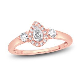 Diamond Halo Ring 3/8 ct tw Pear/Round 14K Rose Gold