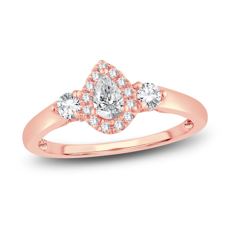 Main Image 1 of Diamond Halo Ring 3/8 ct tw Pear/Round 14K Rose Gold