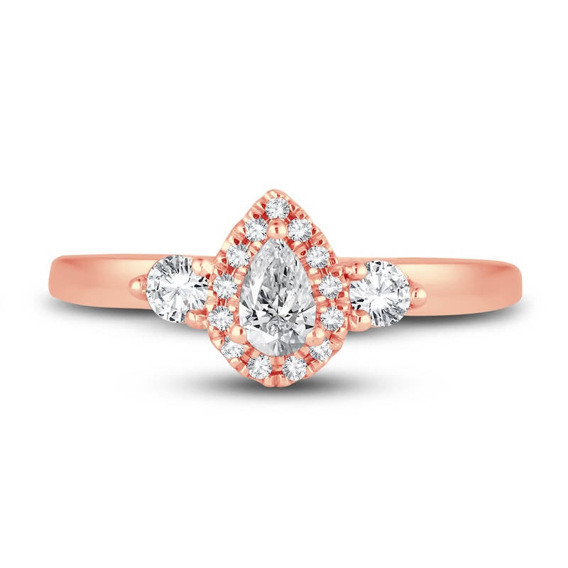 Main Image 3 of Diamond Halo Ring 3/8 ct tw Pear/Round 14K Rose Gold