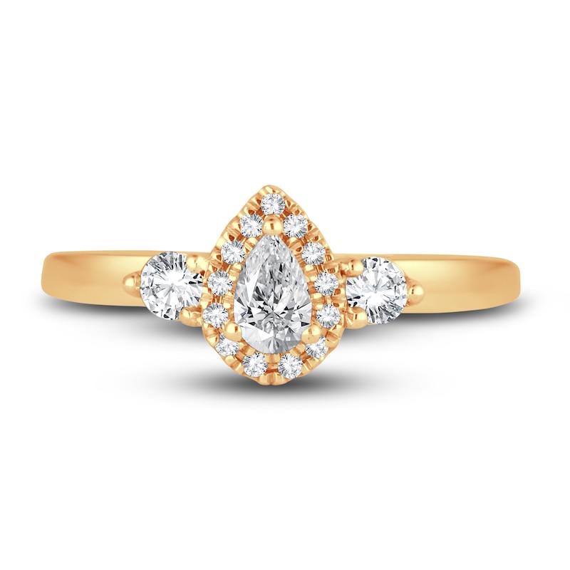 Diamond Halo Ring 3/8 ct tw Pear/Round 14K Yellow Gold