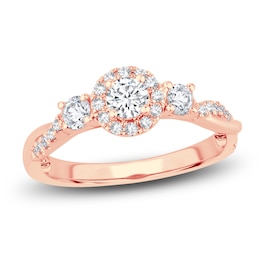 Diamond Halo Ring 3/8 ct tw Round 14K Rose Gold