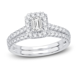 Diamond Bridal Set 1 ct tw Emerald/Round 14K White Gold
