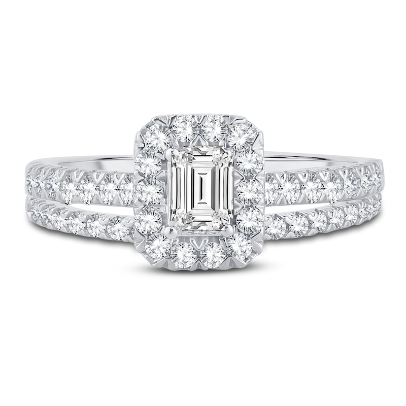 Main Image 3 of Diamond Bridal Set 1 ct tw Emerald/Round 14K White Gold