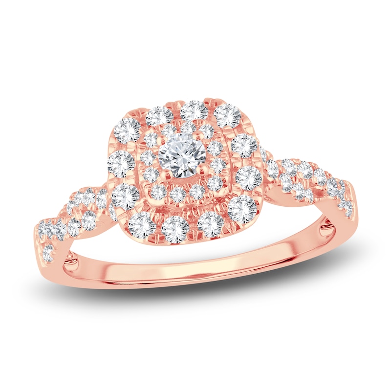 Main Image 1 of Diamond Halo Ring 1/2 ct tw Round 14K Rose Gold