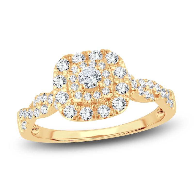 Main Image 1 of Diamond Halo Ring 1/2 ct tw Round 14K Yellow Gold