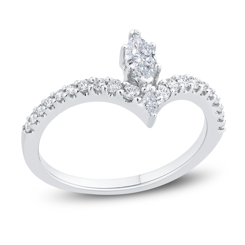 Diamond Engagement Ring 1/2 ct tw Marquise/Round 14K White Gold