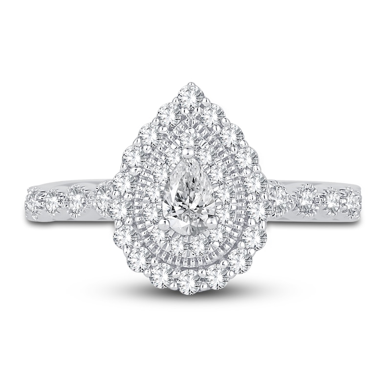 LADIES BRIDAL RING SET 1 CT ROUND/PEAR DIAMOND 14K WHITE GOLD(CENTER STONE 1/2) LADIES BRIDAL RING SET 1 CT ROUND/PEAR DIAMOND 14K WHITE GOLD(CENTER STONE 1/2)