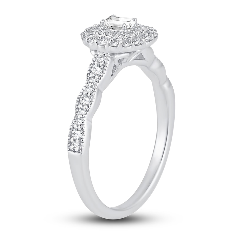Main Image 2 of Diamond Engagement Ring 1/2 ct tw Emerald/Round 14K White Gold