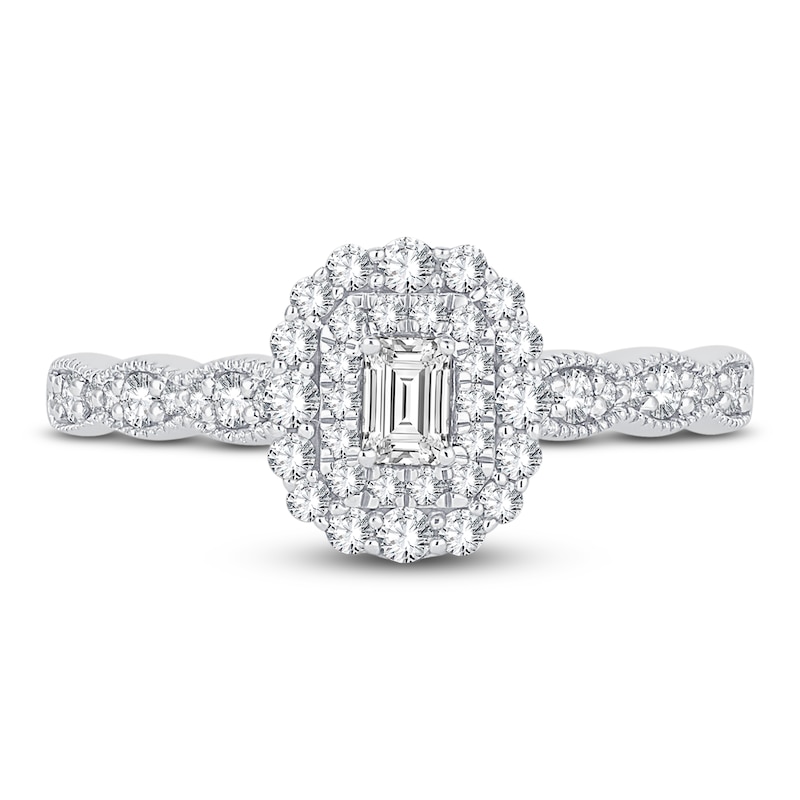 Main Image 3 of Diamond Engagement Ring 1/2 ct tw Emerald/Round 14K White Gold