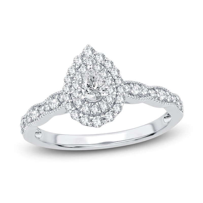 Main Image 1 of Diamond Engagement Ring 1/2 ct tw Pear/Round 14K White Gold