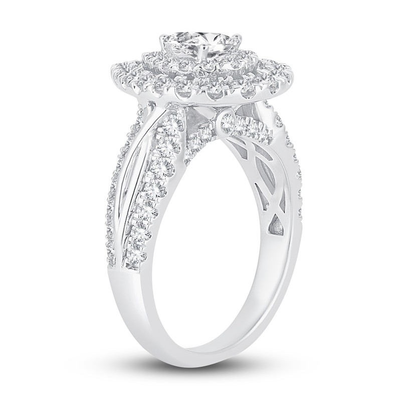 Main Image 2 of Diamond Halo Engagement Ring 1-1/2 ct tw Pear/Round 14K White Gold
