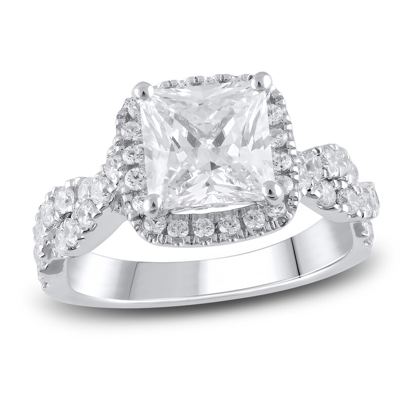 Lab-Created Diamond Engagement Ring 2-7/8 ct tw Princess/Round 14K White Gold