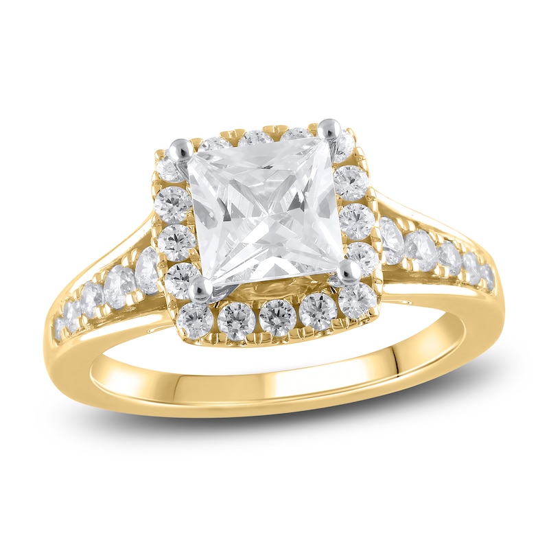 Main Image 1 of Lab-Grown Diamond Engagement Ring 2-1/8 ct tw Princess/Round 14K Yellow Gold
