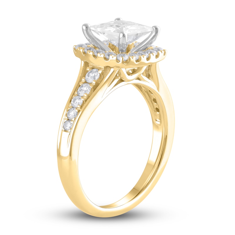 Main Image 2 of Lab-Grown Diamond Engagement Ring 2-1/8 ct tw Princess/Round 14K Yellow Gold
