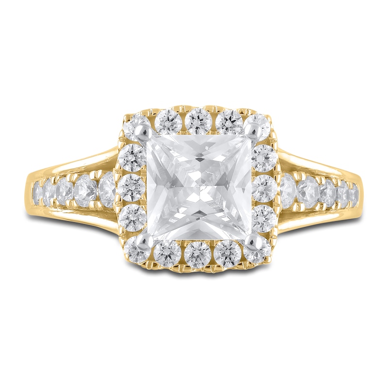 Main Image 3 of Lab-Grown Diamond Engagement Ring 2-1/8 ct tw Princess/Round 14K Yellow Gold