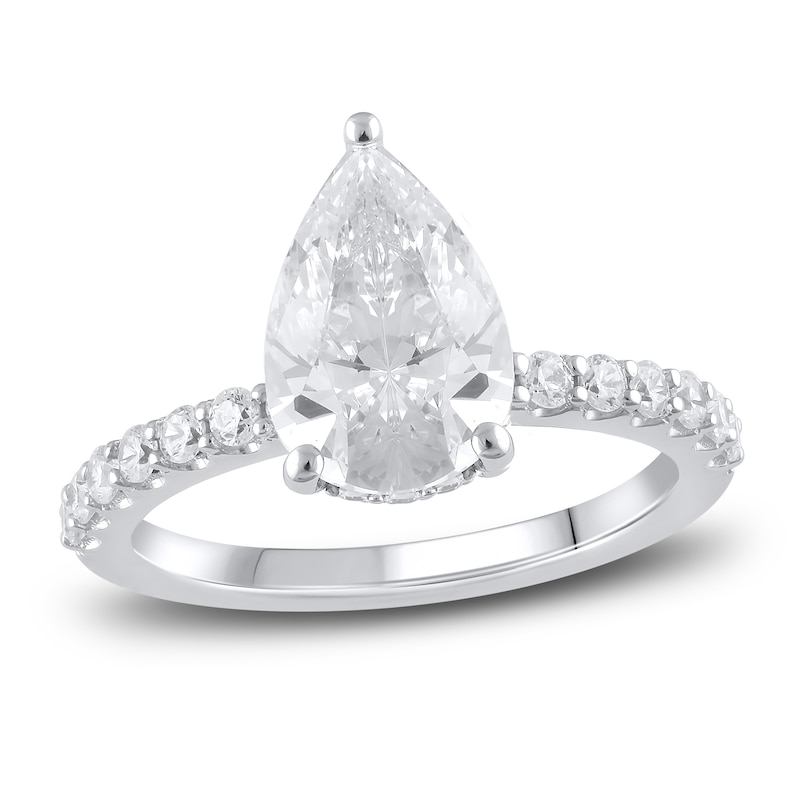 Lab-Created Diamond Engagement Ring 3-1/2 ct tw Pear/Round 14K White Gold
