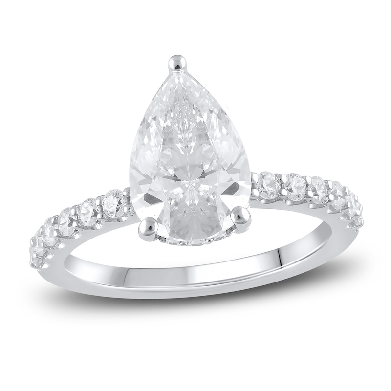 Main Image 1 of Lab-Grown Diamond Engagement Ring 3-1/2 ct tw Pear/Round 14K White Gold