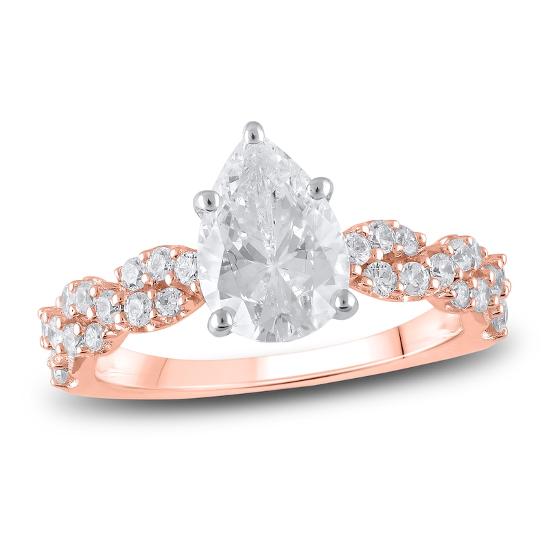 Main Image 1 of Lab-Grown Diamond Engagement Ring 2 ct tw Pear/Round 14K Rose Gold