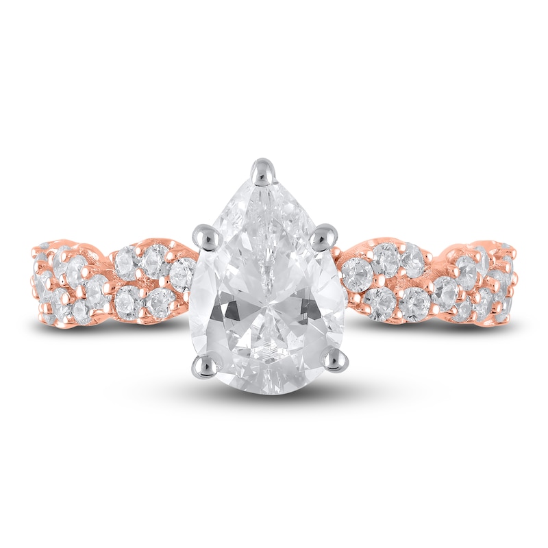 Main Image 3 of Lab-Grown Diamond Engagement Ring 2 ct tw Pear/Round 14K Rose Gold