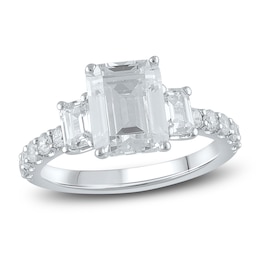 Lab-Grown Diamond Engagement Ring 4 ct tw Emerald/Round 14K White Gold