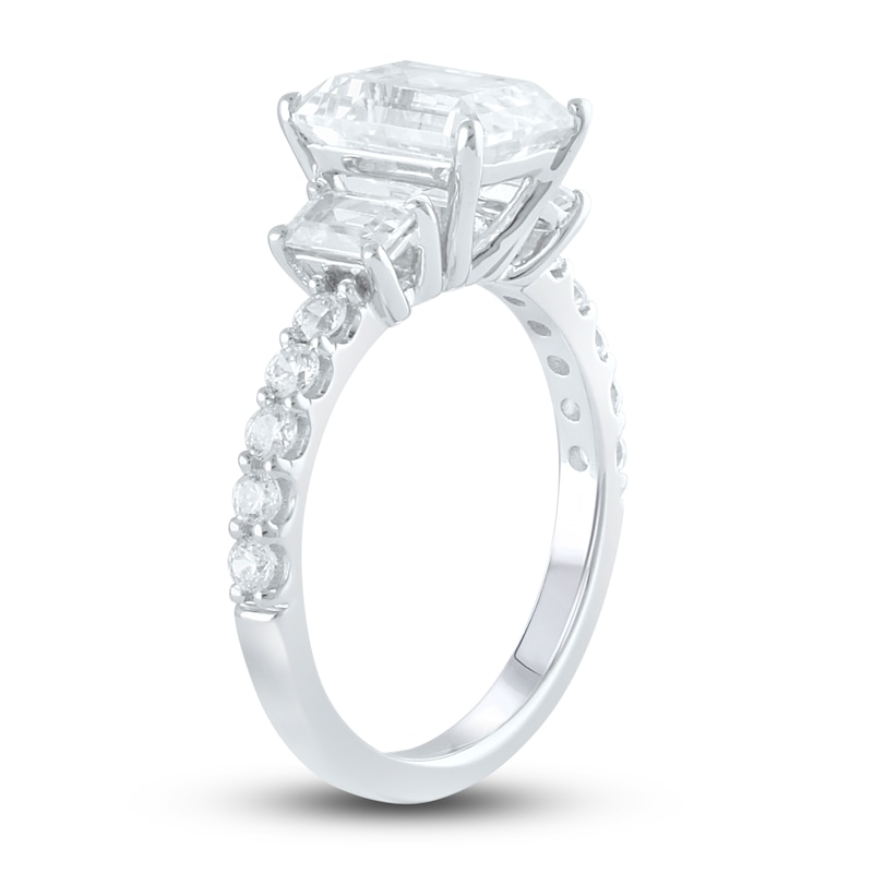 Main Image 2 of Lab-Grown Diamond Engagement Ring 4 ct tw Emerald/Round 14K White Gold