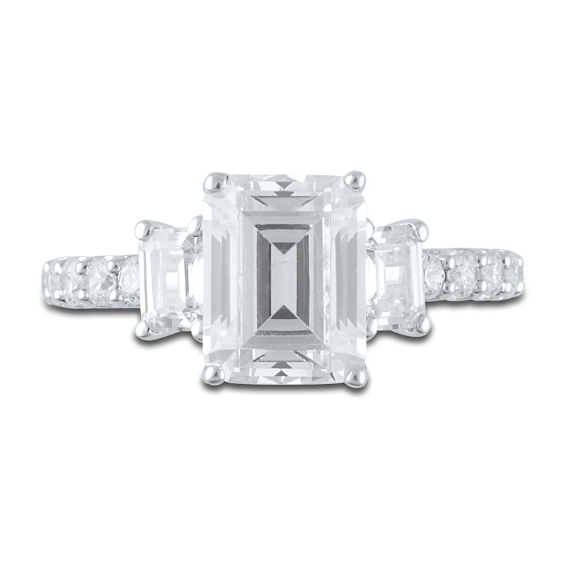 Main Image 3 of Lab-Grown Diamond Engagement Ring 4 ct tw Emerald/Round 14K White Gold
