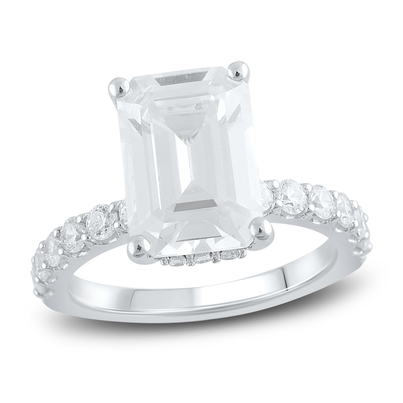 Main Image 1 of Lab-Grown Diamond Engagement Ring 5-7/8 ct tw Emerald/Round Platinum