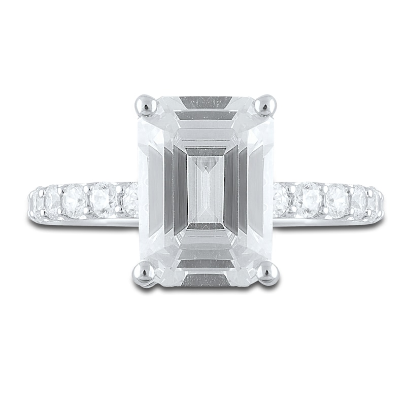 Main Image 3 of Lab-Grown Diamond Engagement Ring 5-7/8 ct tw Emerald/Round Platinum