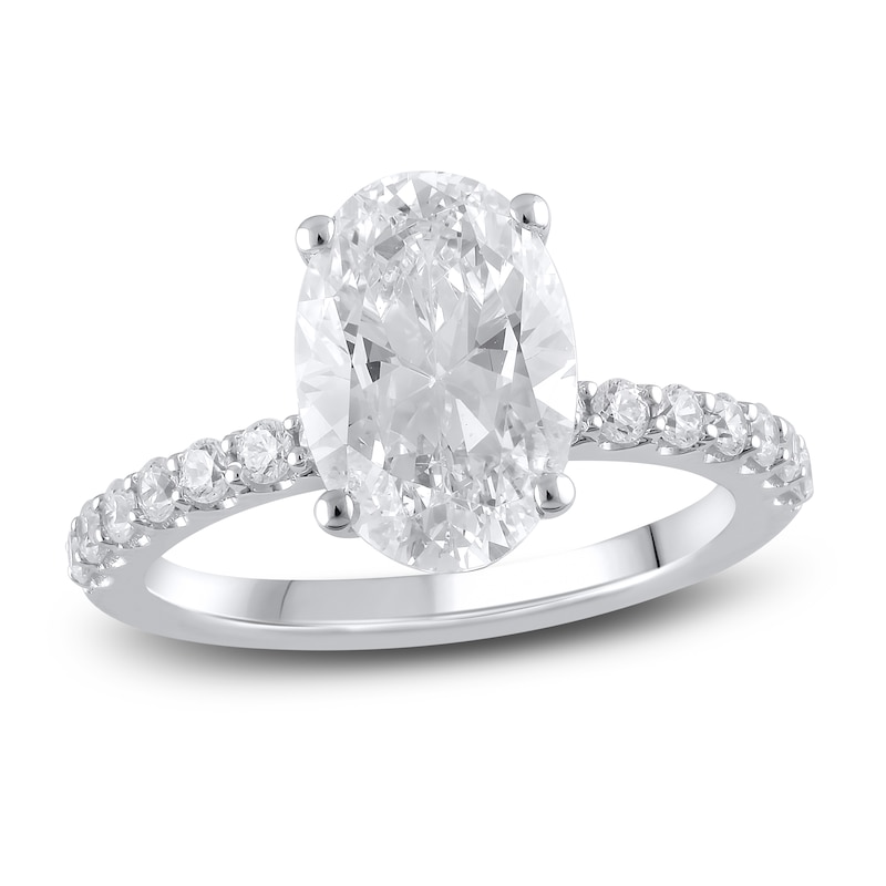 Lab-Created Diamond Engagement Ring 3-1/2 ct tw Oval/Round 14K White Gold with 360
