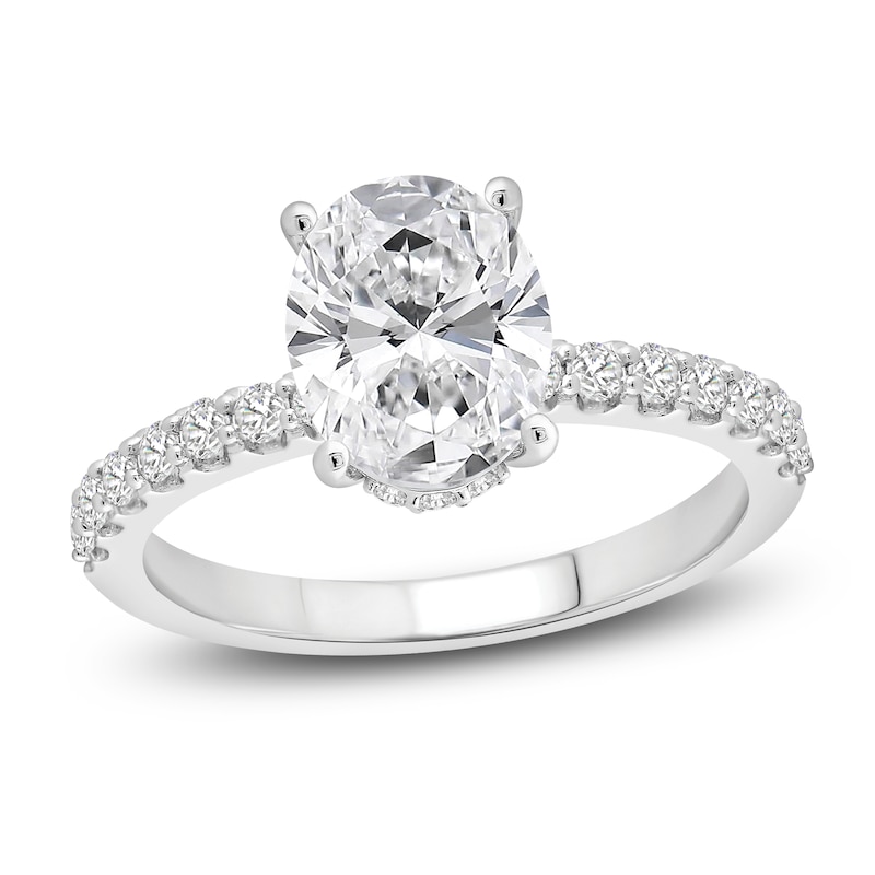 Lab-Created Diamond Engagement Ring 3-1/2 ct tw Oval/Round 14K White Gold