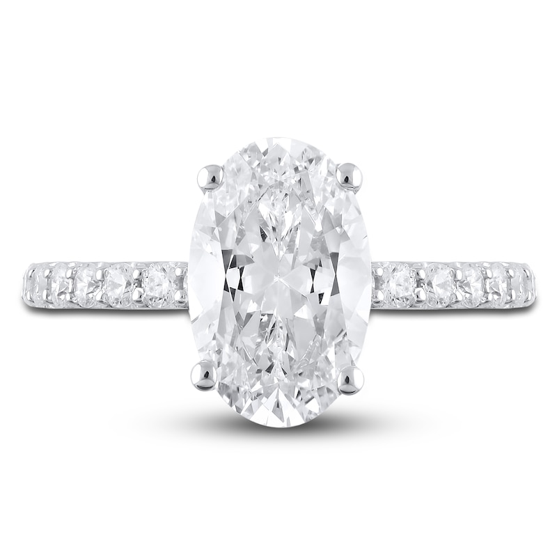Lab-Created Diamond Engagement Ring 3-1/2 ct tw Oval/Round 14K White Gold