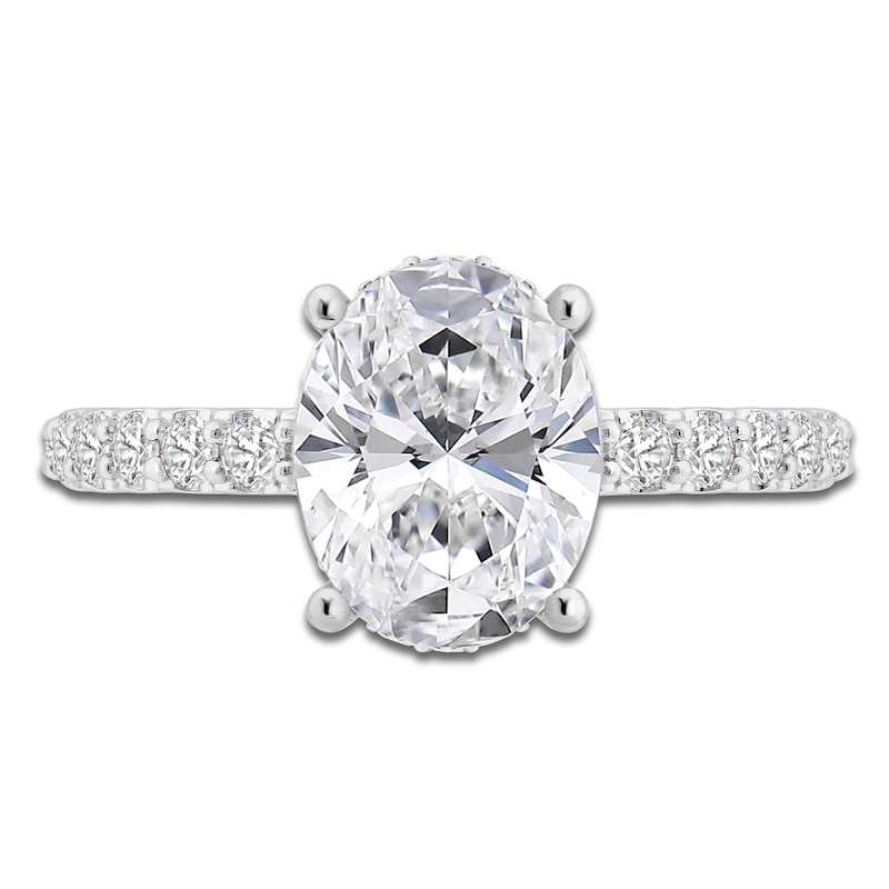 Lab-Created Diamond Engagement Ring 3-1/2 ct tw Oval/Round 14K White Gold