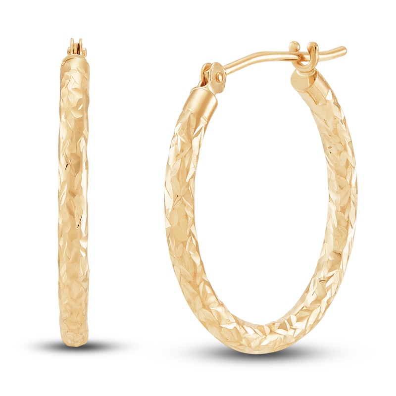 Main Image 1 of Diamond-Cut Round Tube Hoop Earrings 14K Yellow Gold 20mm