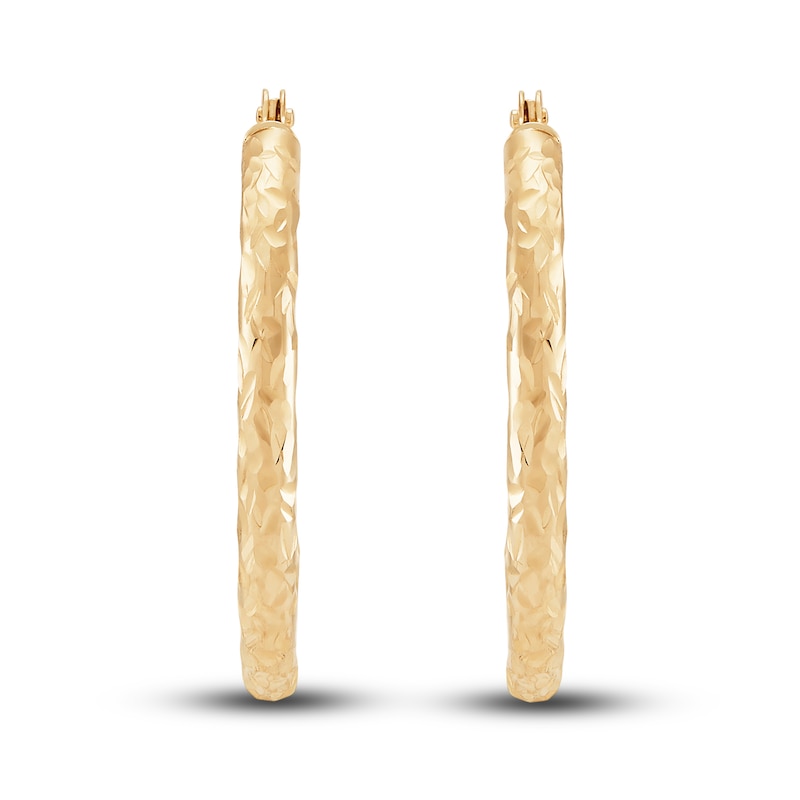 Diamond-Cut Round Tube Hoop Earrings 14K Yellow Gold