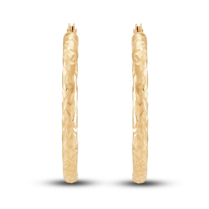 Main Image 2 of Diamond-Cut Round Tube Hoop Earrings 14K Yellow Gold 20mm