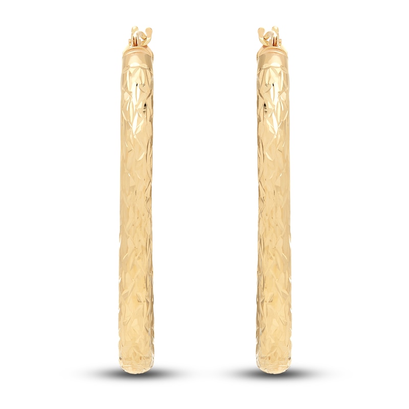 Main Image 2 of Diamond-Cut Oval Tube Hoop Earrings 14K Yellow Gold