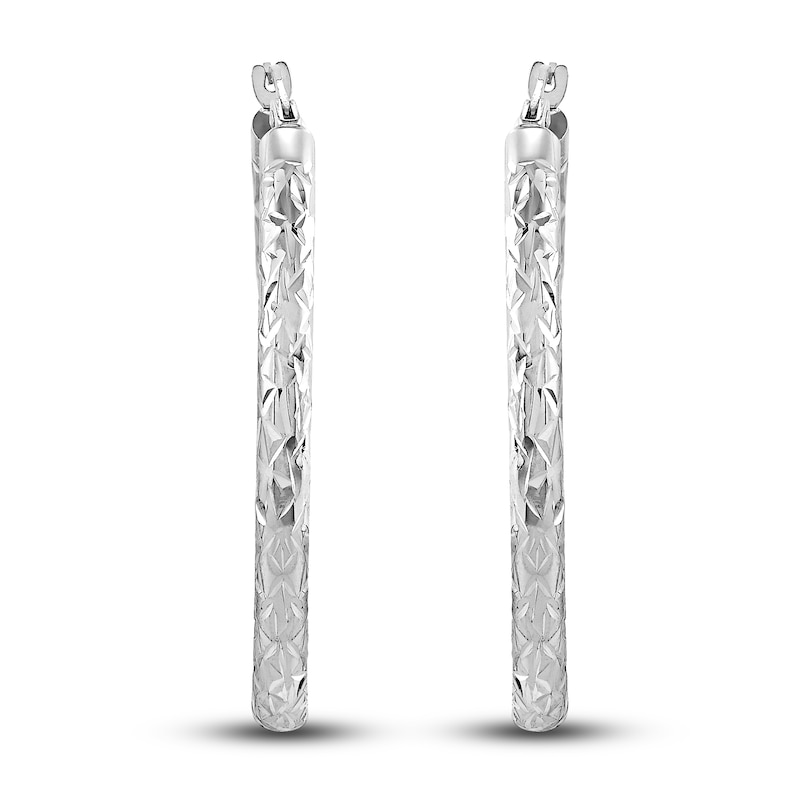 Diamond-Cut Oval Tube Hoop Earrings 14K White Gold