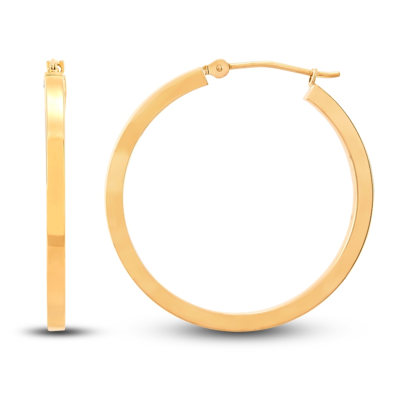 Polished Square Tube Hoop Earrings 14K Yellow Gold