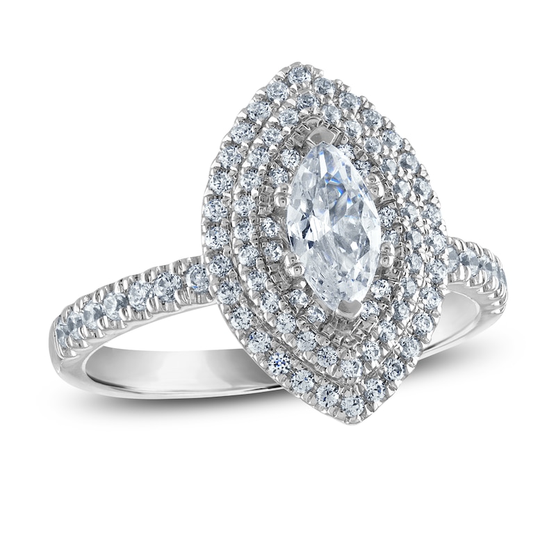 Main Image 1 of Diamond Engagement Ring 1 ct tw Marquise/Round 14K White Gold
