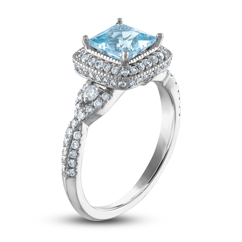 Main Image 2 of Natural Aquamarine Engagement Ring 1/2 ct tw Diamonds 14K White Gold