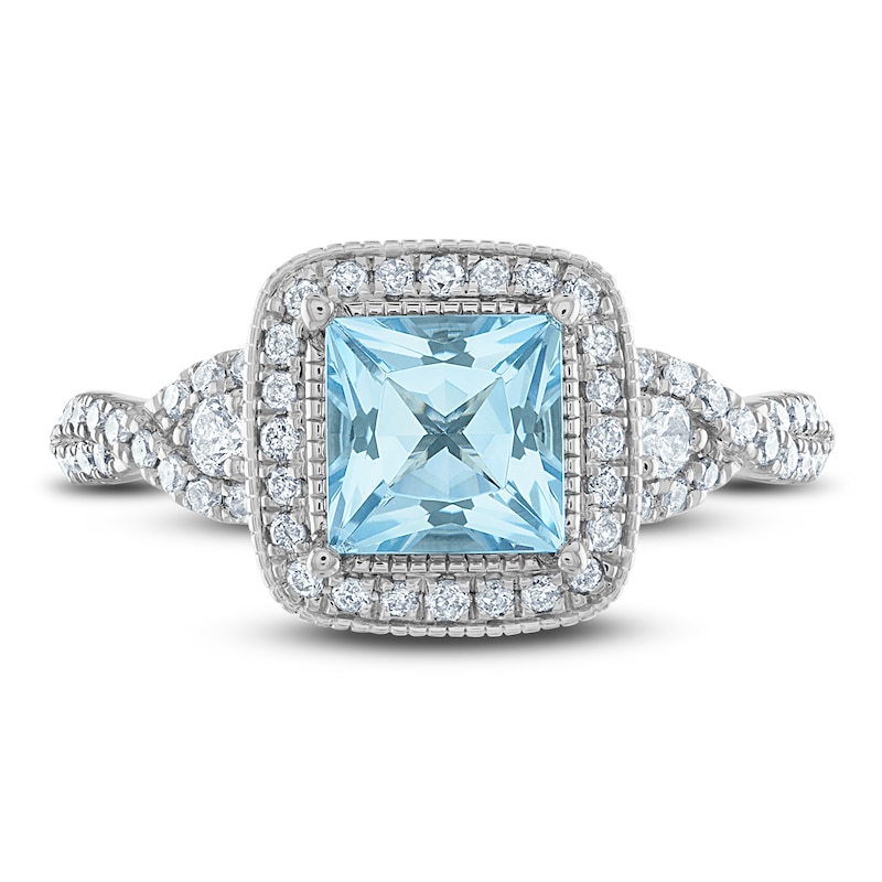 Main Image 3 of Natural Aquamarine Engagement Ring 1/2 ct tw Diamonds 14K White Gold