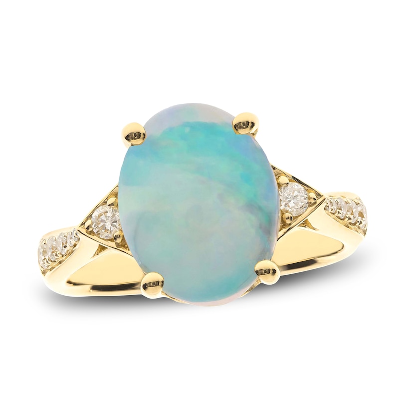 Natural Opal Ring 1/5 ct tw Diamonds 14K Yellow Gold